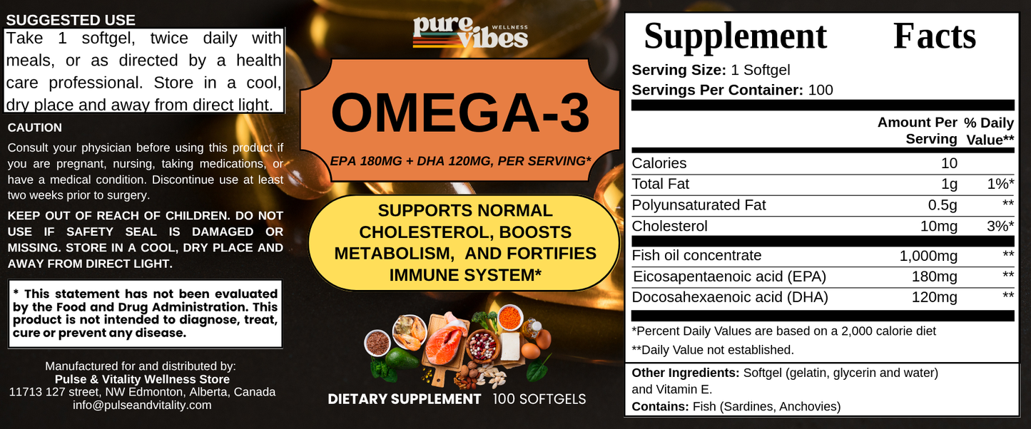 Omega-3 EPA 180mg + DHA 120mg - Pulse & Vitality